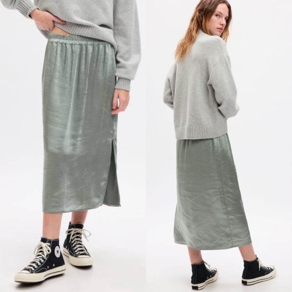 Gap Sage Green Satin Midi Skirt